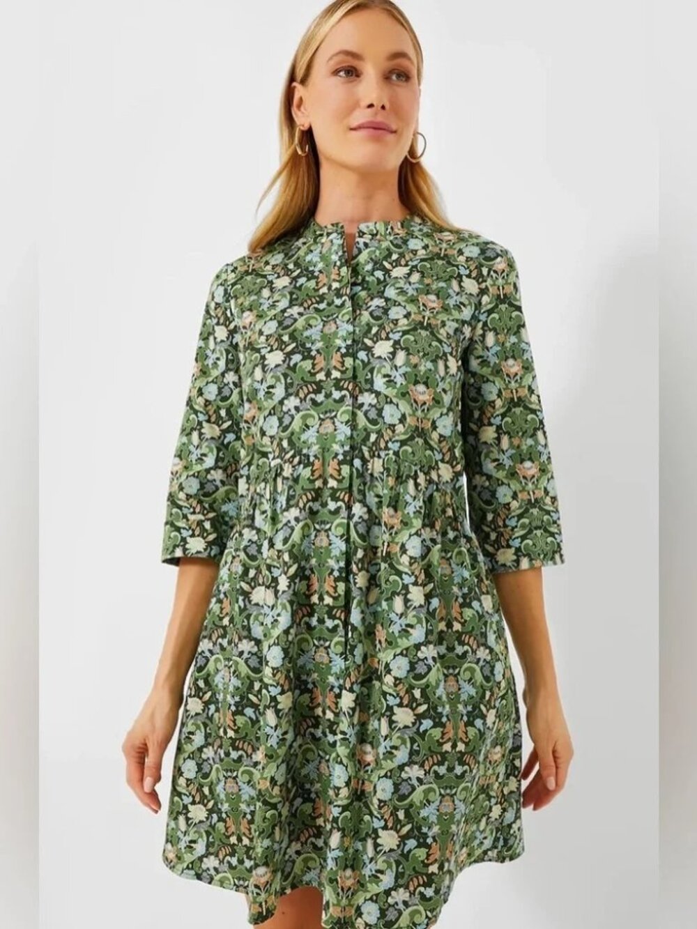 Tuckernuck Royal Shirt Dress Sage Green Deco Damask Size L